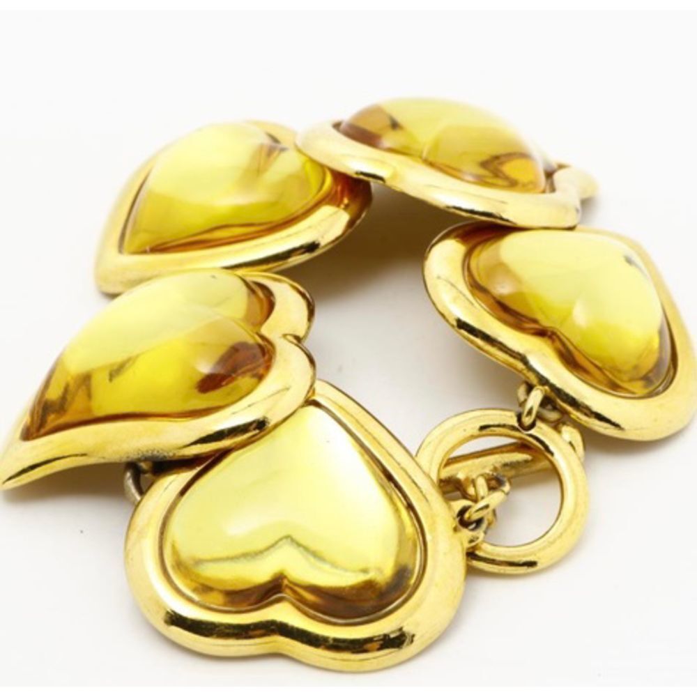 YSL Saint Laurent Vintage Gripoix Chunky Heart Crystal Bracelet